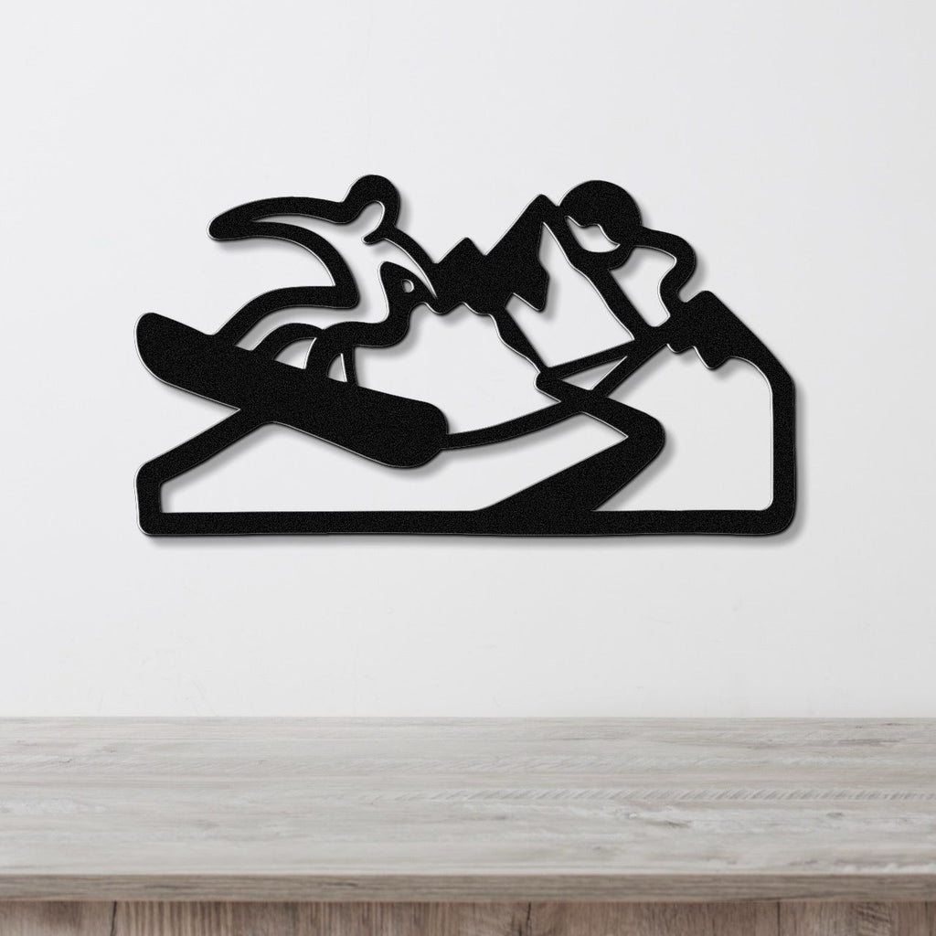 Snowboarder with Mountains Metal Wall Art
