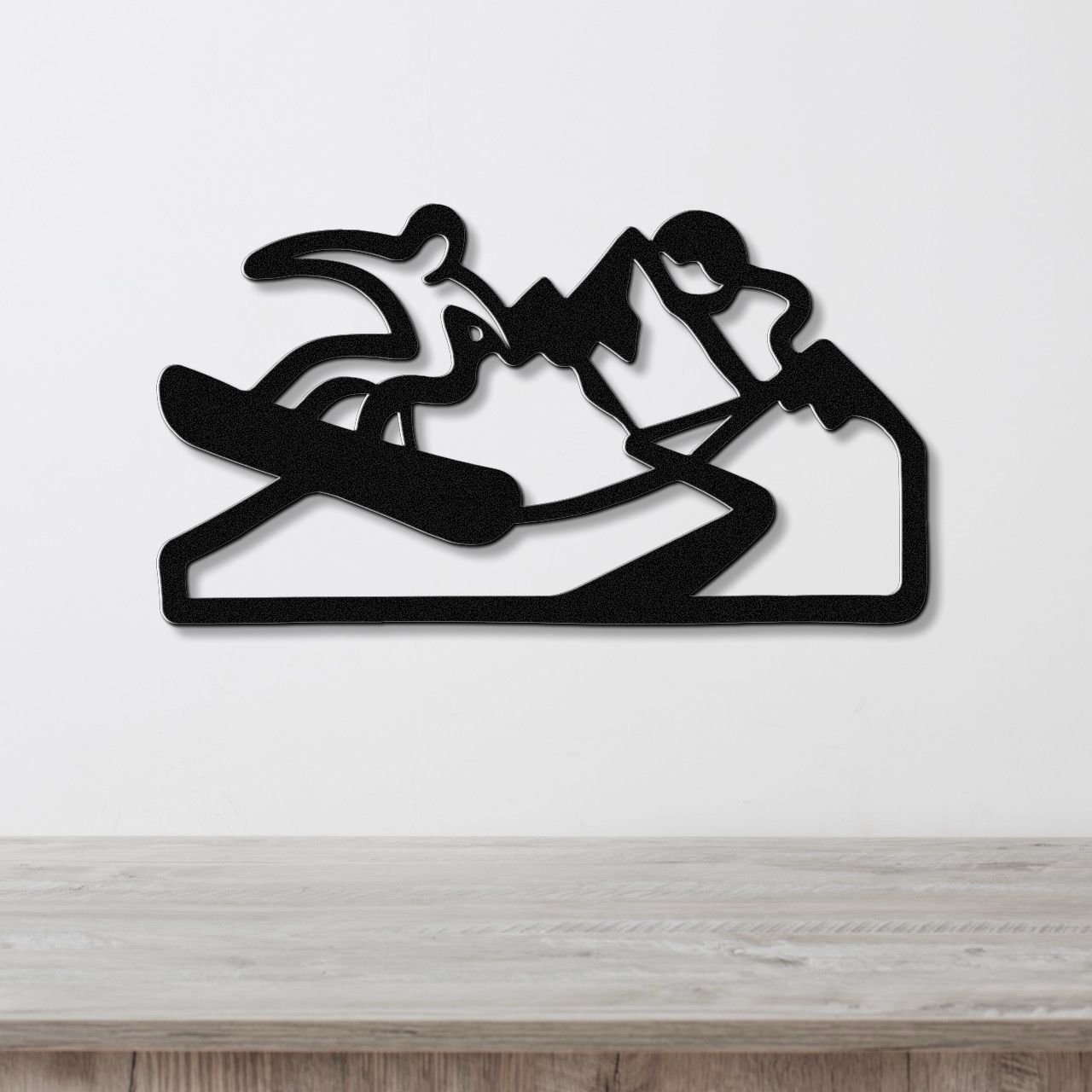 Snowboarder with Mountains Metal Wall Art