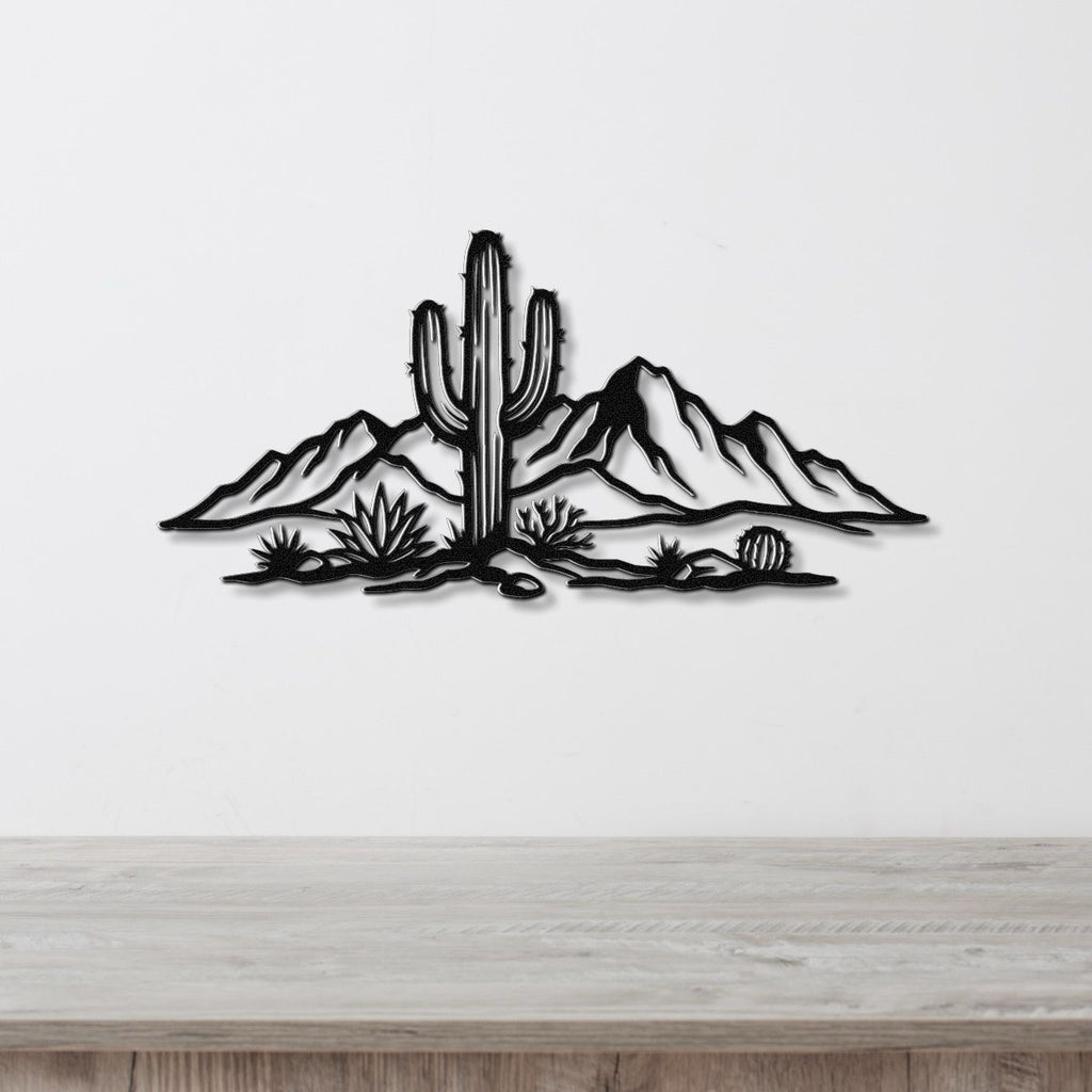 Saguaro Cactus with Mountains Metal Wall Art