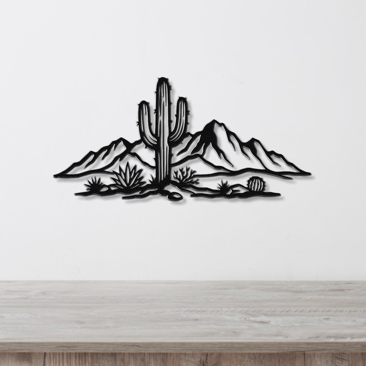 Saguaro Cactus with Mountains Metal Wall Art