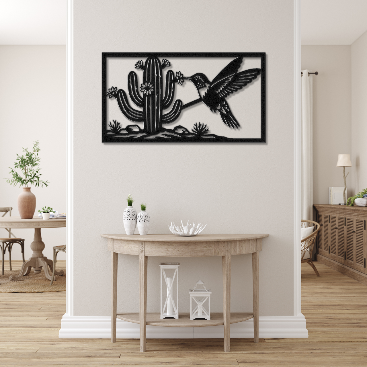 Hummingbird and Saguaro Metal Wall Art