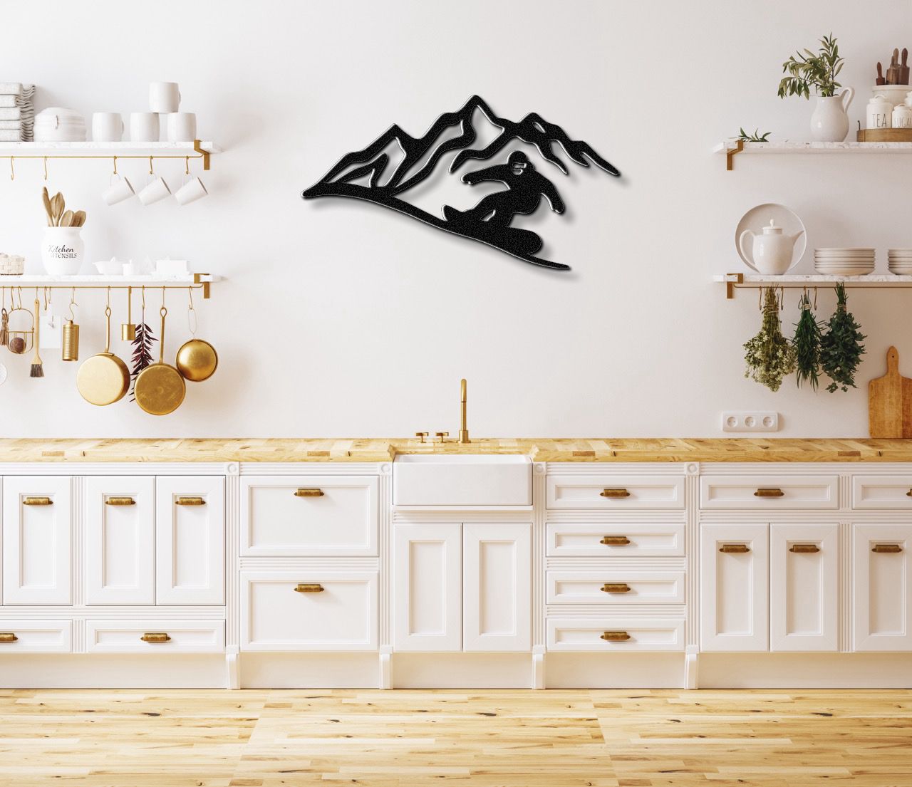 Snowboarder with Mountains Metal Wall Art