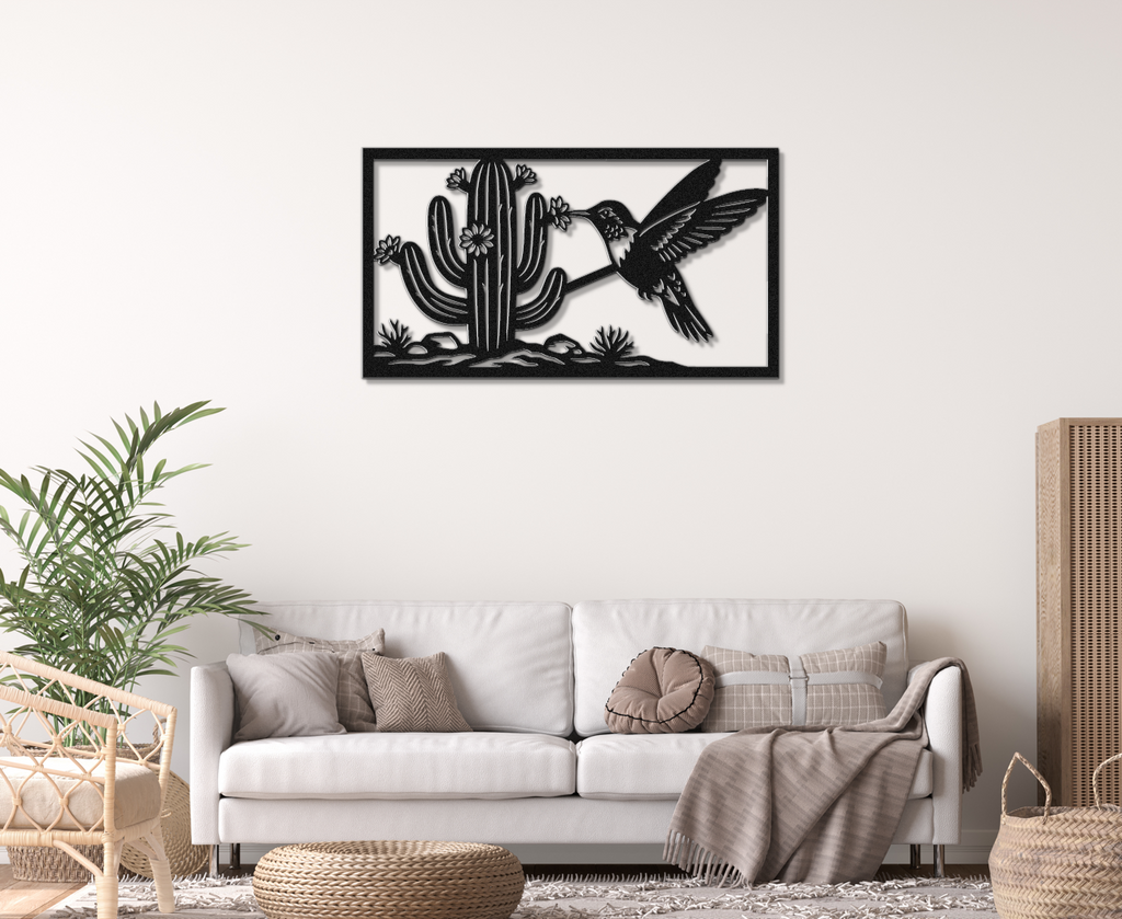 Hummingbird and Saguaro Metal Wall Art