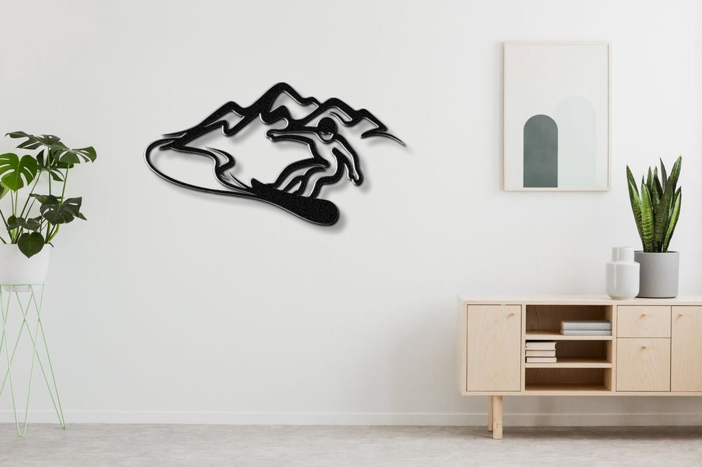 Snowboarder with Mountains Metal Wall Art