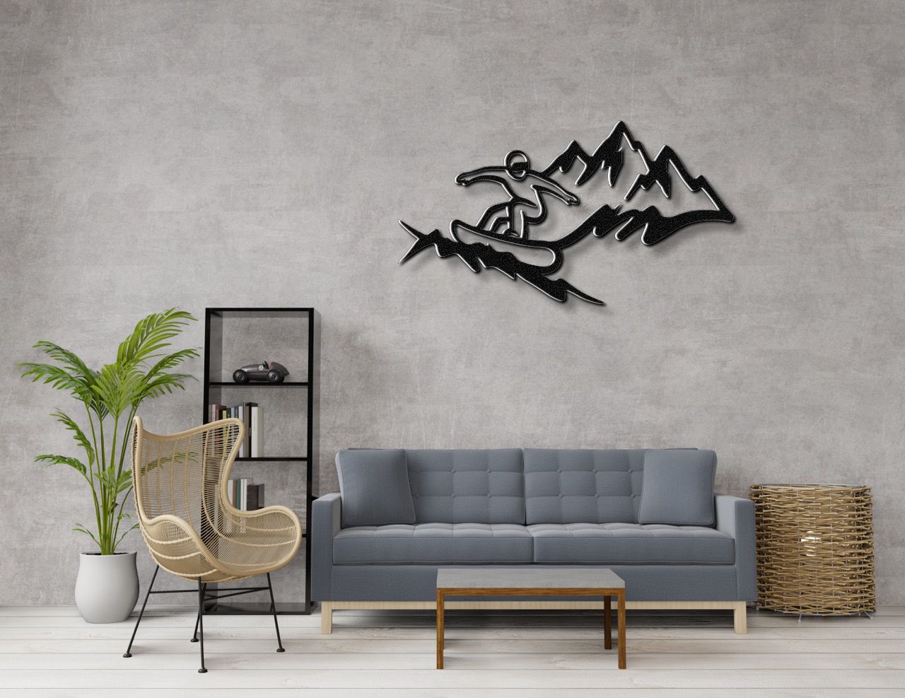 Snowboarder with Mountains Metal Wall Art