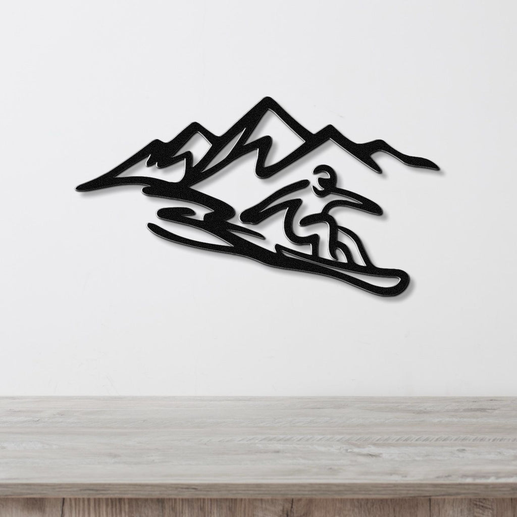 Snowboarder with Mountains Metal Wall Art