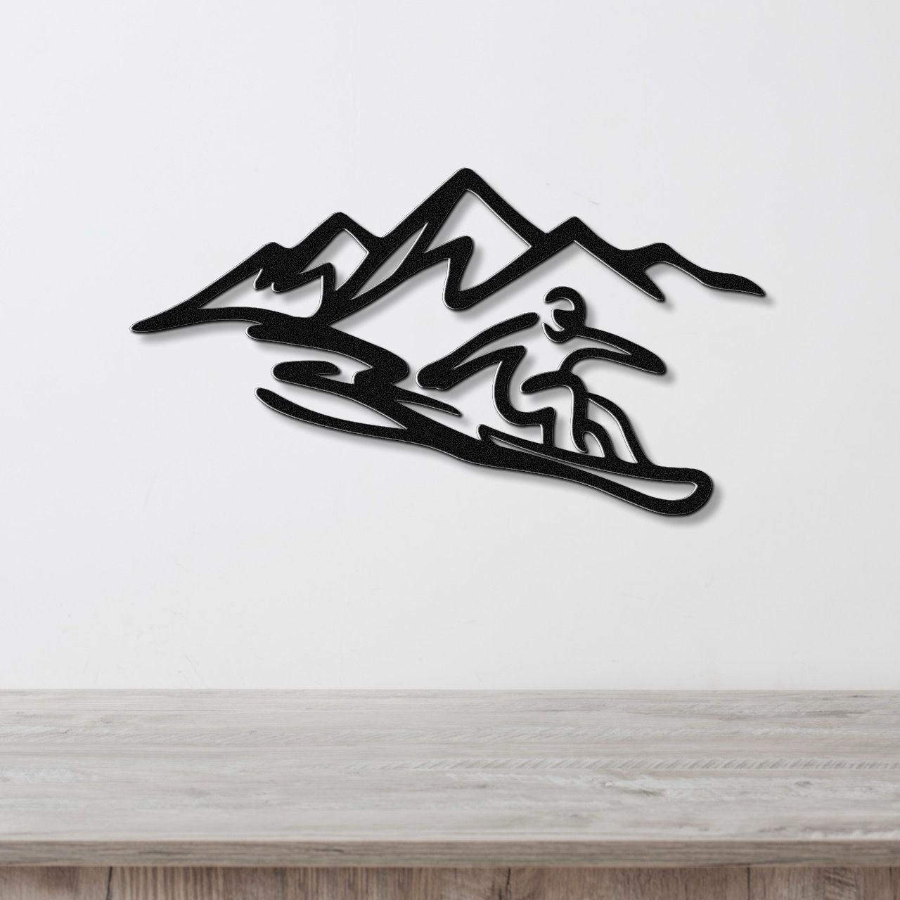Snowboarder with Mountains Metal Wall Art