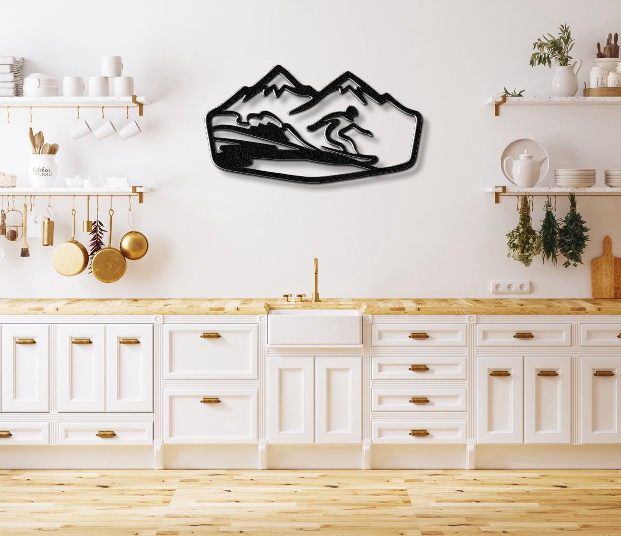 Snowboarder with Mountains Metal Wall Art