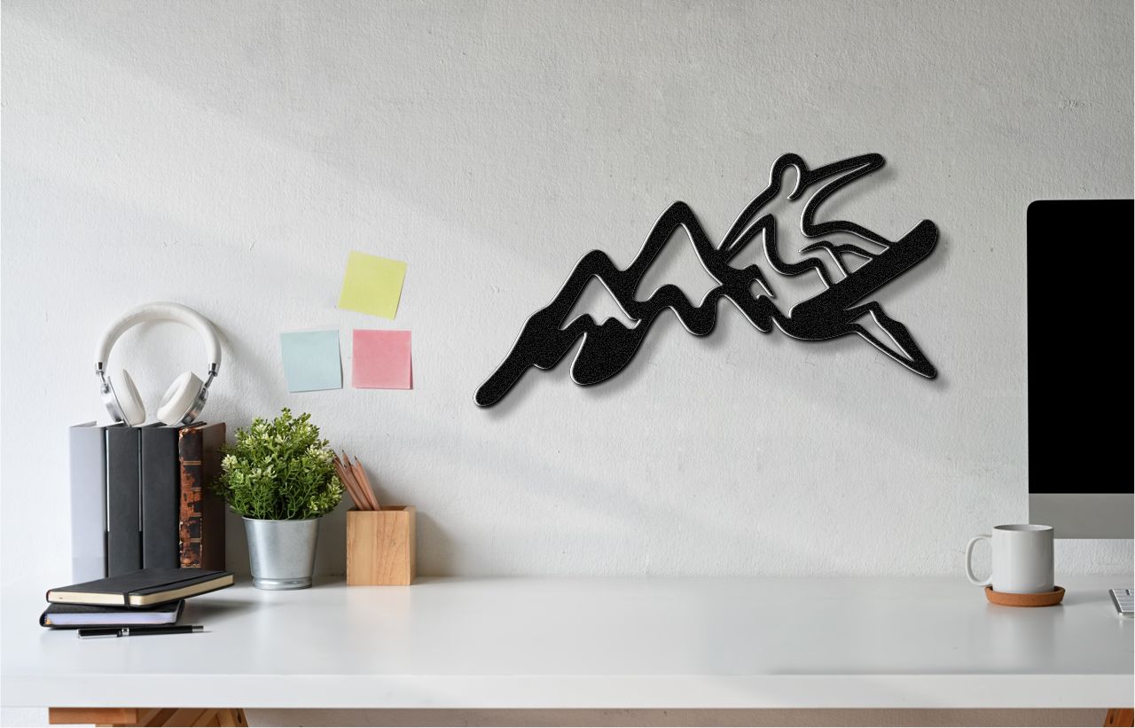 Snowboarder with Mountains Metal Wall Art