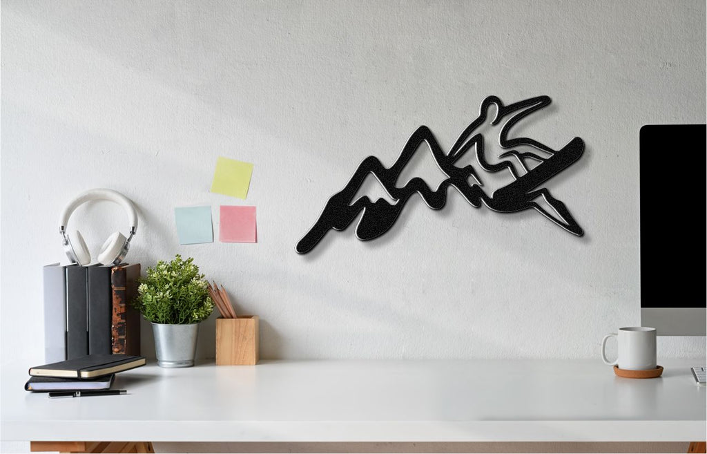 Snowboarder with Mountains Metal Wall Art