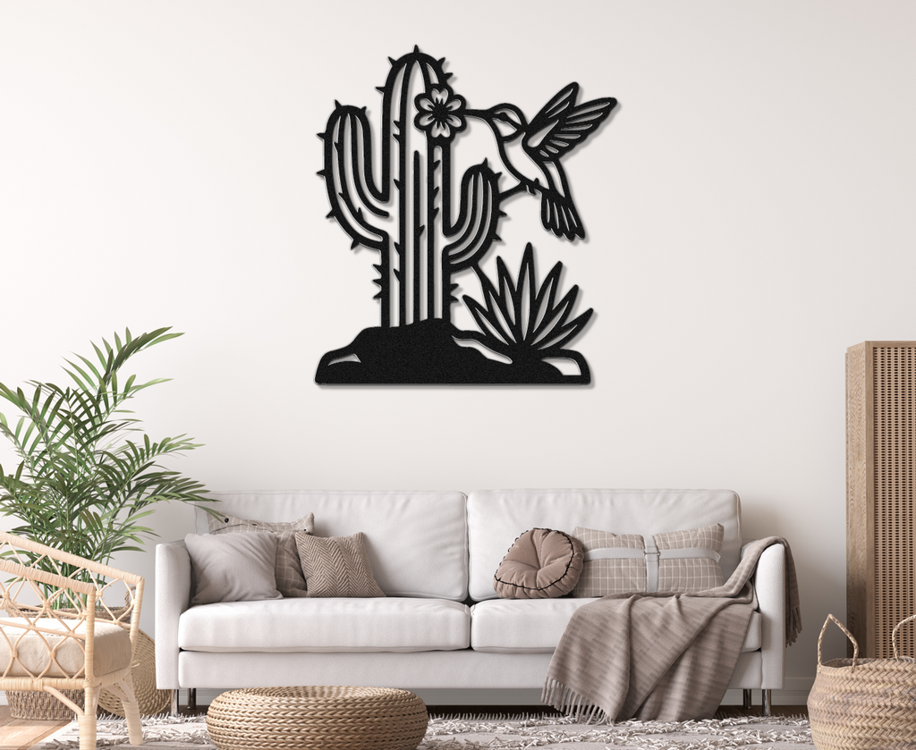 Hummingbird and Saguaro Metal Wall Art