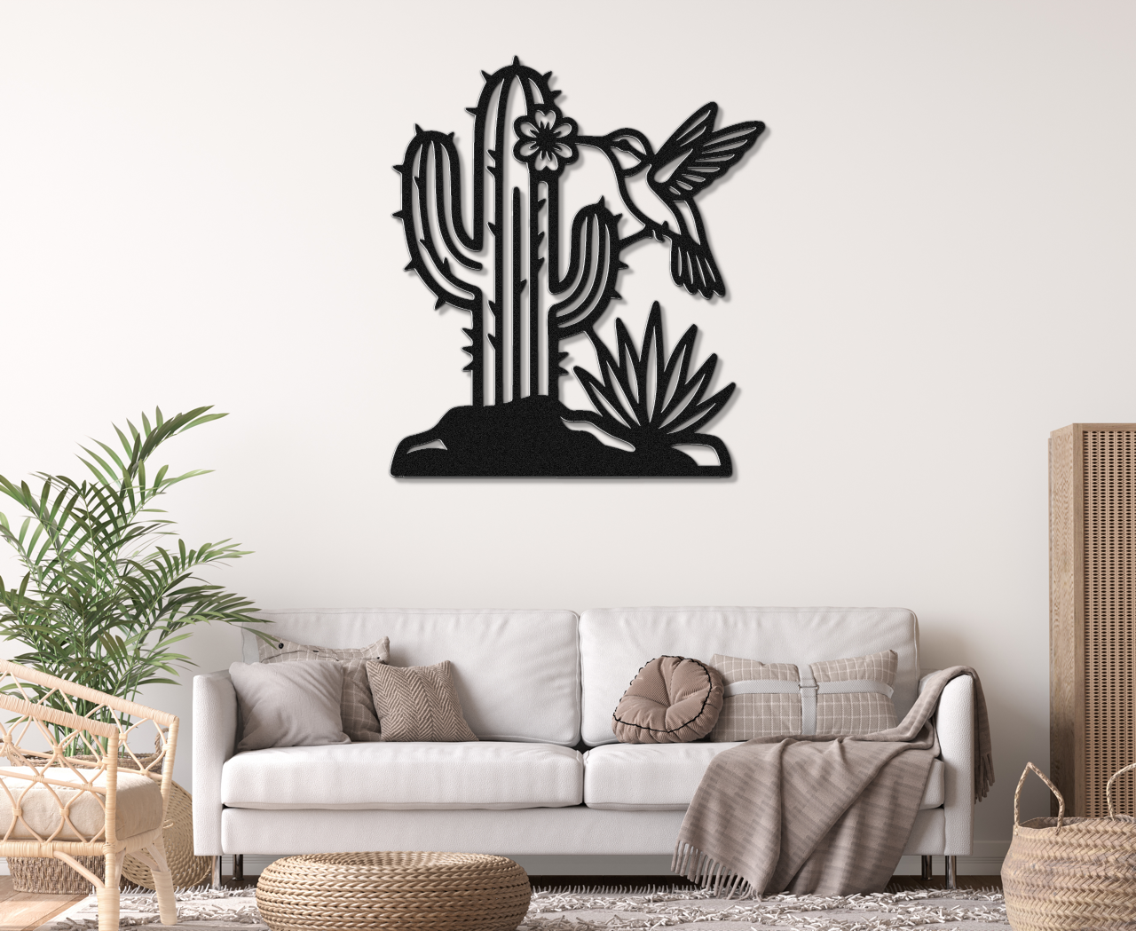 Hummingbird and Saguaro Metal Wall Art