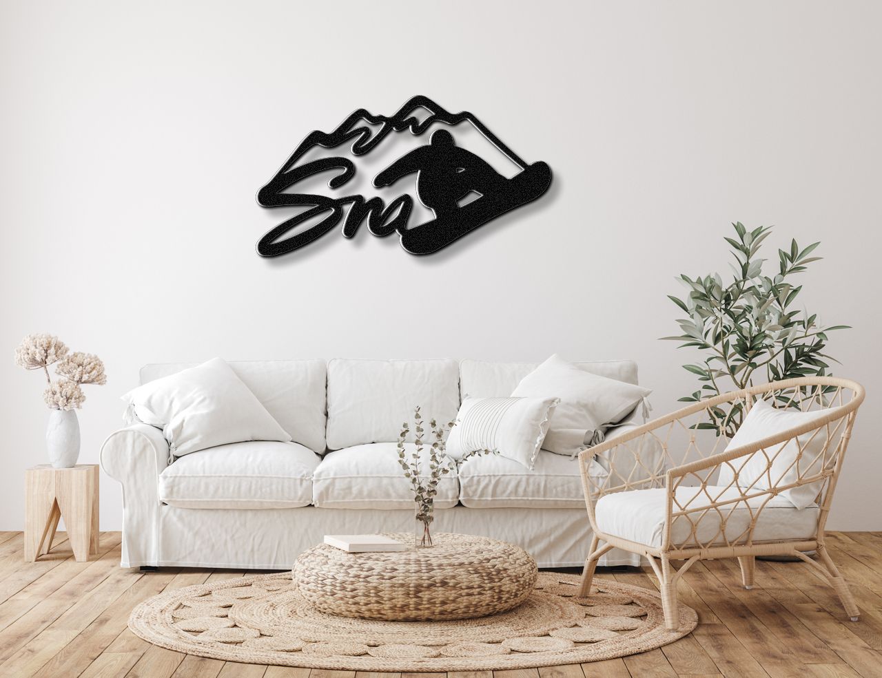 Snowboarder with Mountains Metal Wall Art