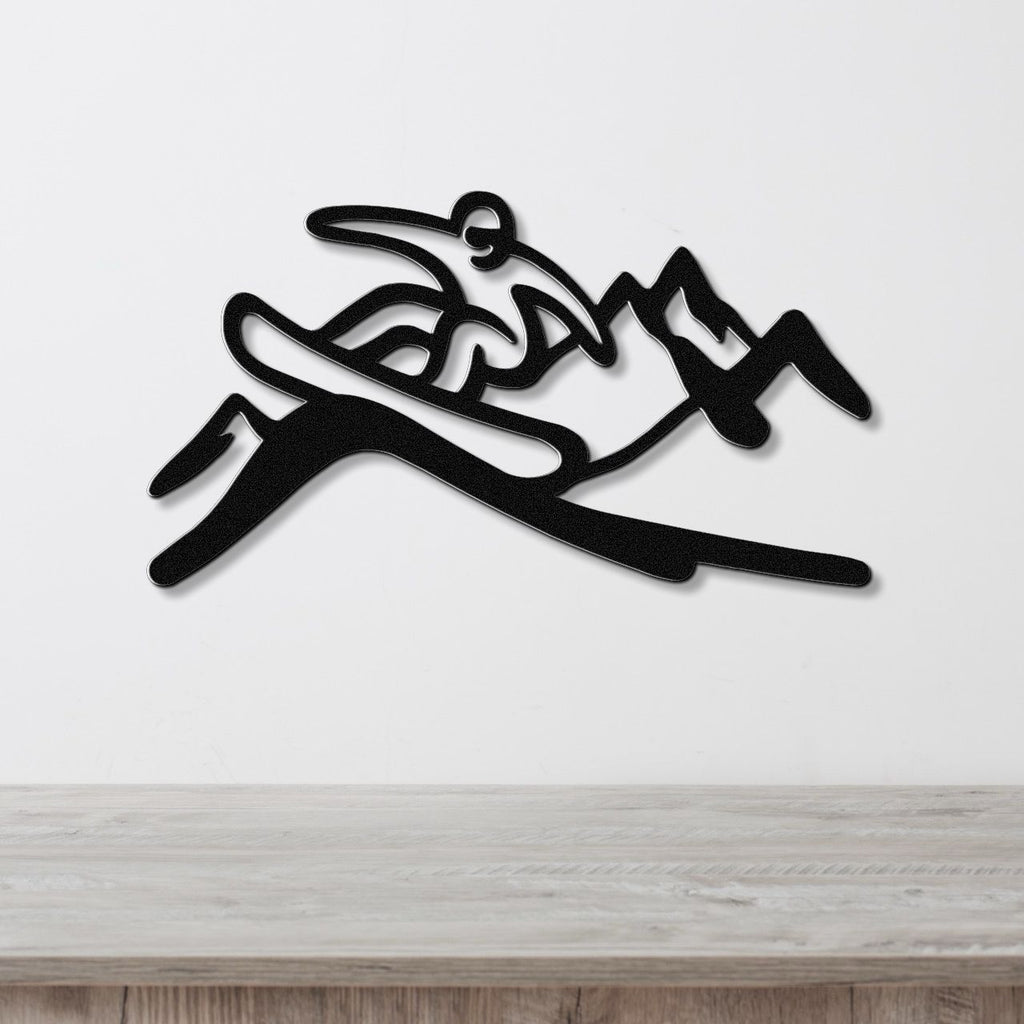 Snowboarder with Mountains Metal Wall Art