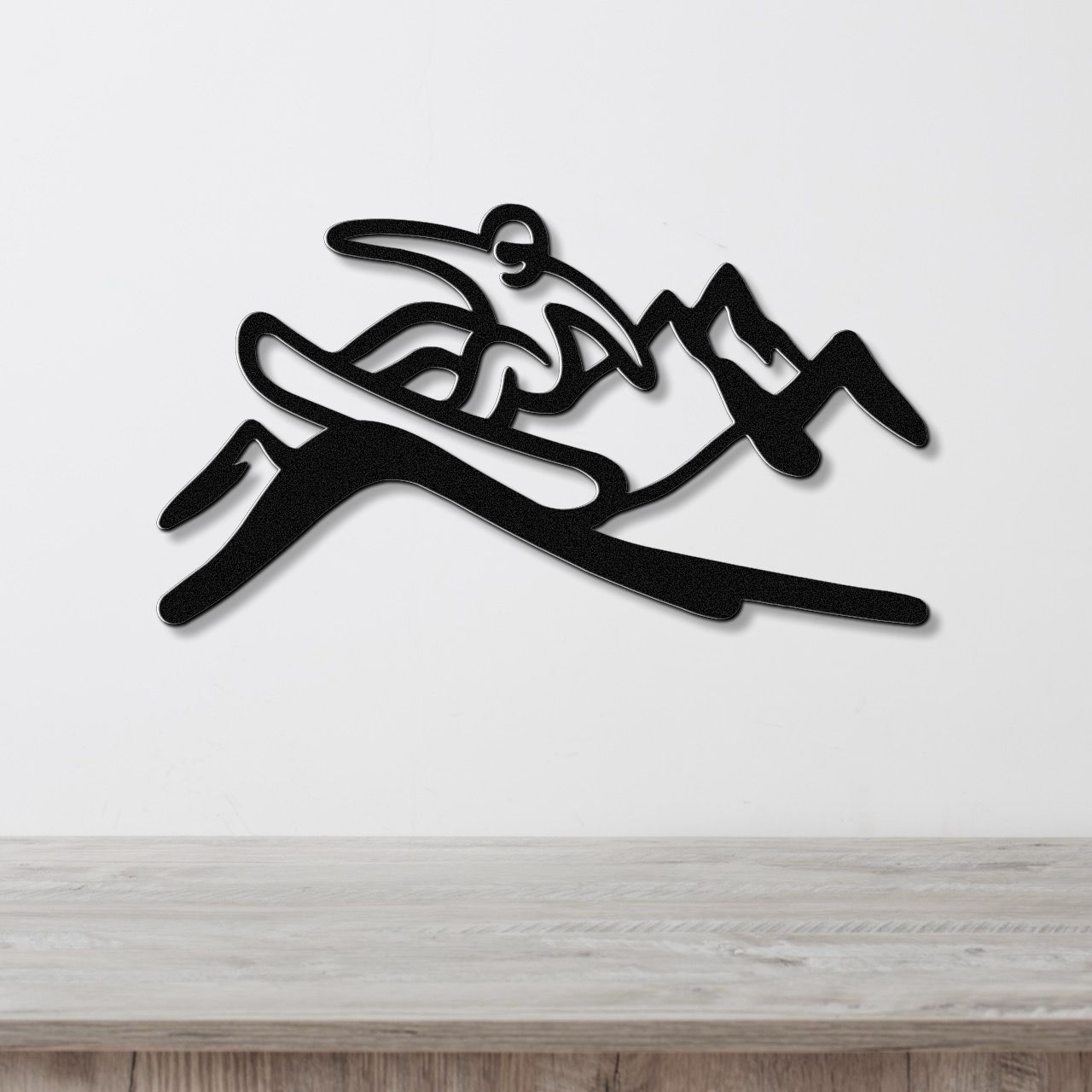 Snowboarder with Mountains Metal Wall Art