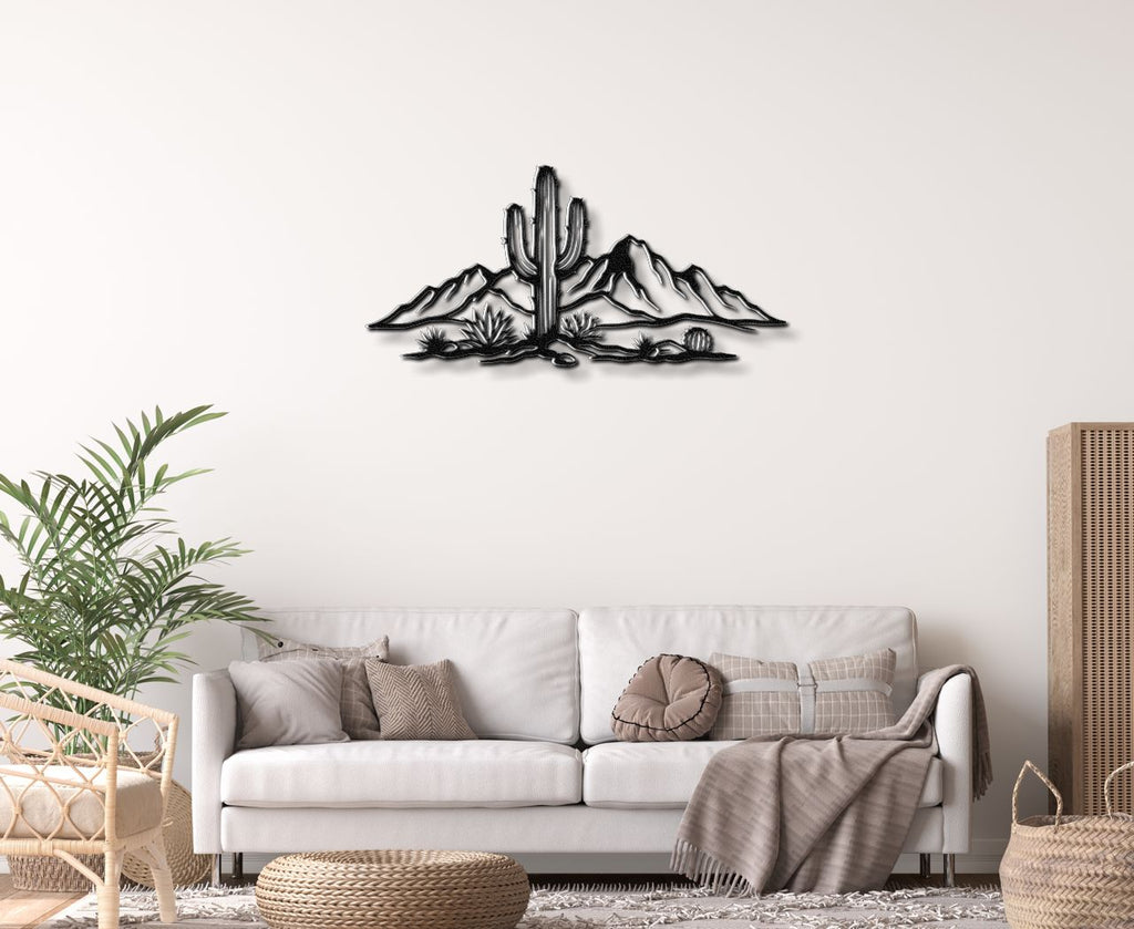 Saguaro Cactus with Mountains Metal Wall Art