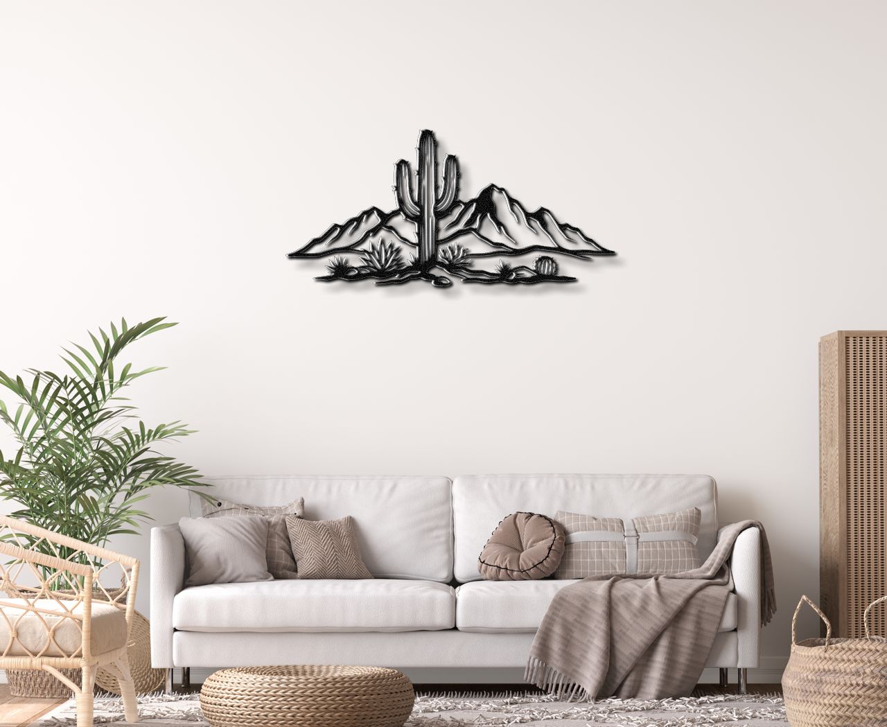Saguaro Cactus with Mountains Metal Wall Art
