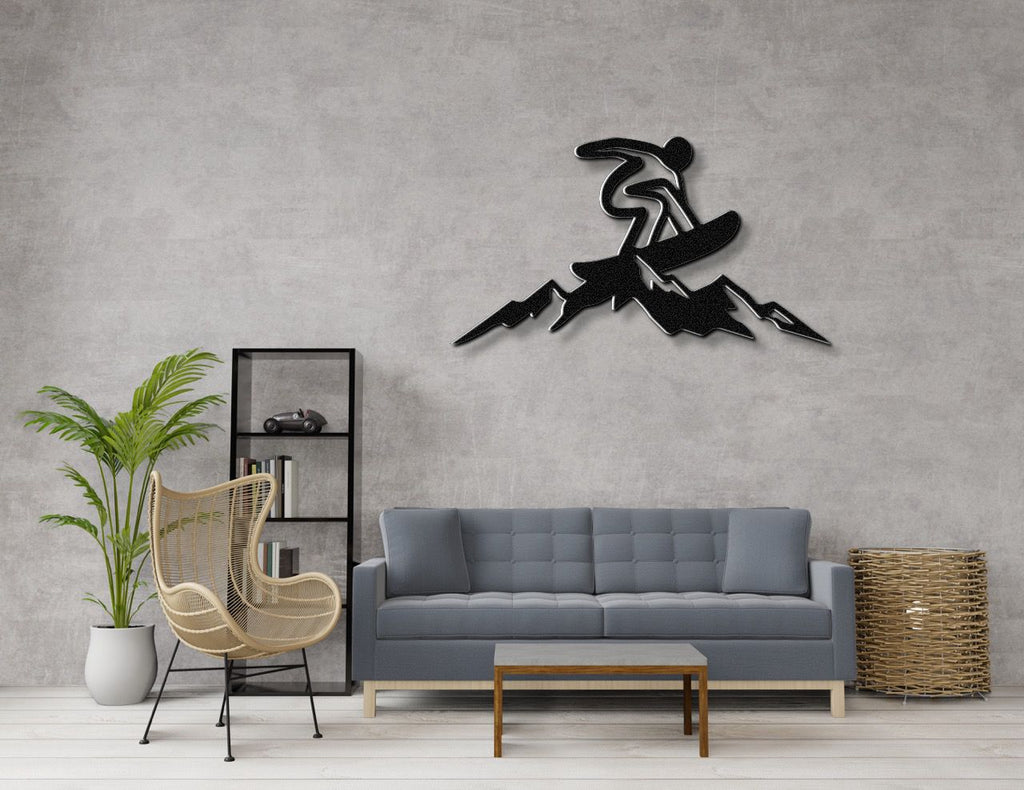 Snowboarder with Mountains Metal Wall Art