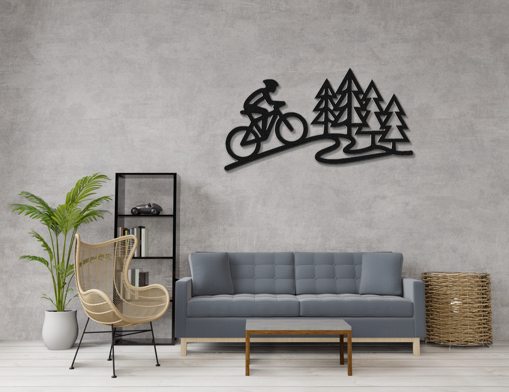 Cycling in the Pines Metal Wall Art