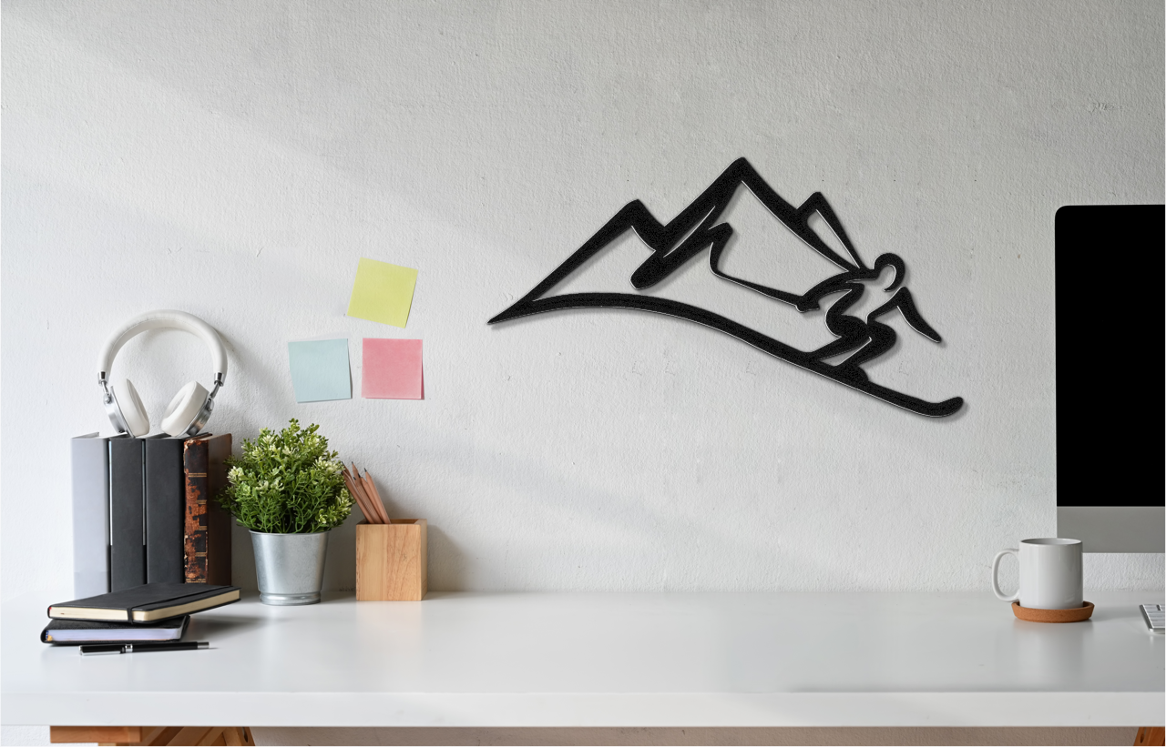 Skier and Mountain Metal Wall Art