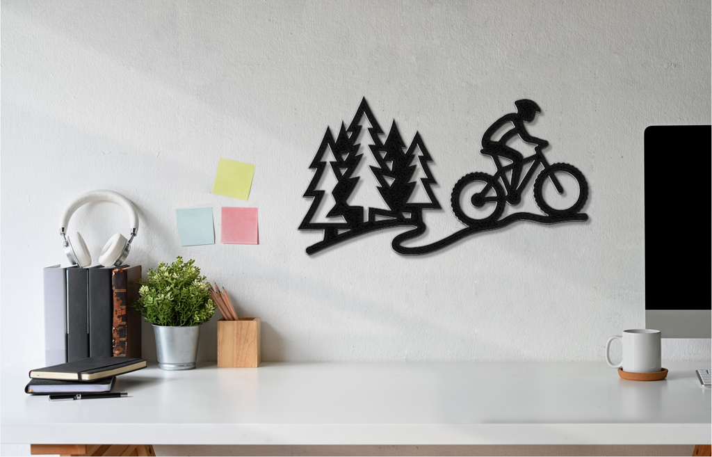 Cycling in the Pines Metal Wall Art