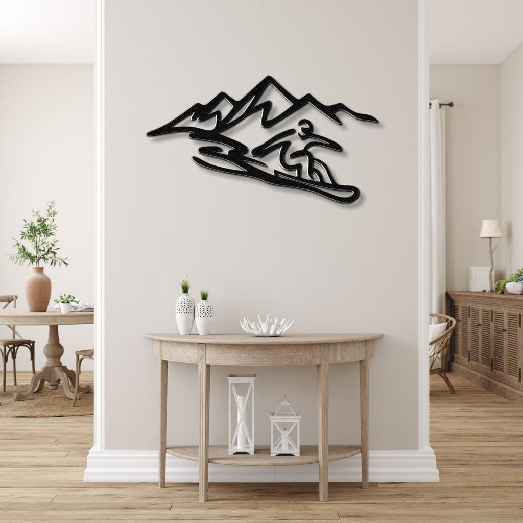 Snowboarder with Mountains Metal Wall Art