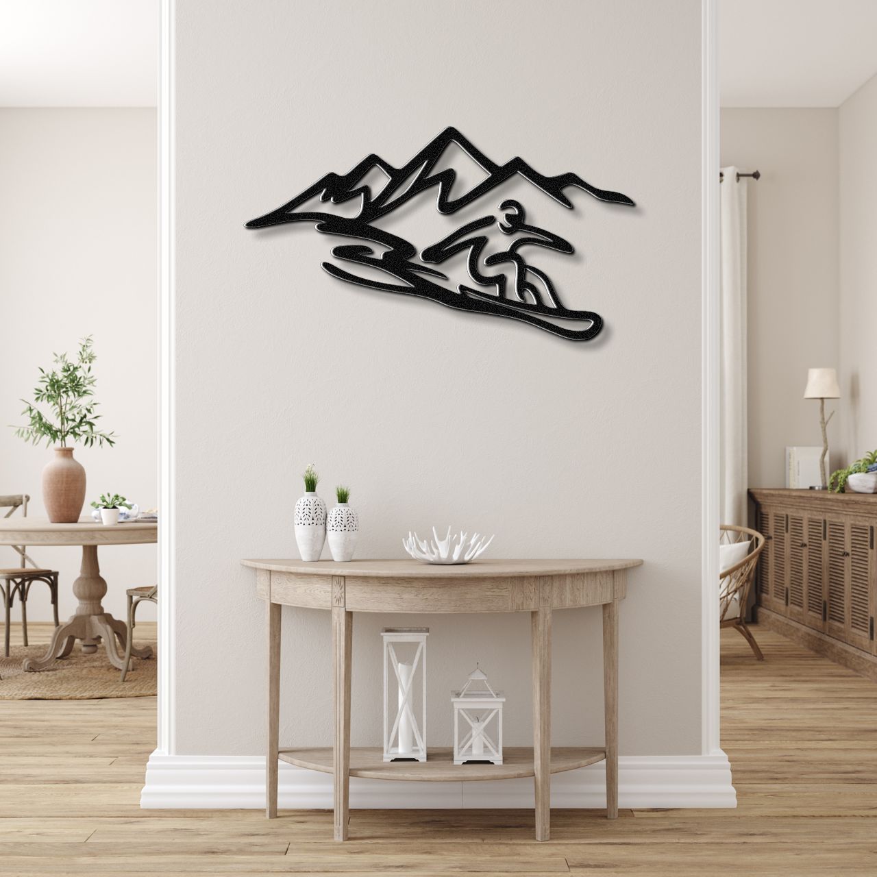 Snowboarder with Mountains Metal Wall Art
