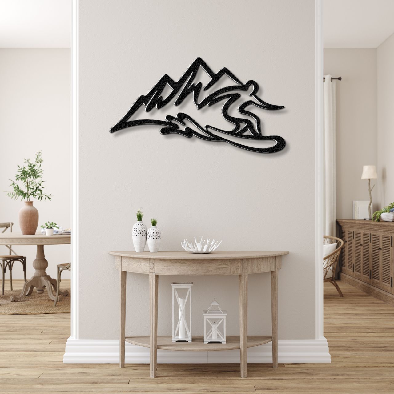 Snowboarder with Mountains Metal Wall Art