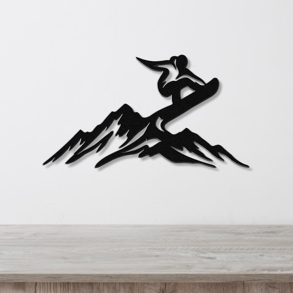 Snowboarder with Mountains Metal Wall Art