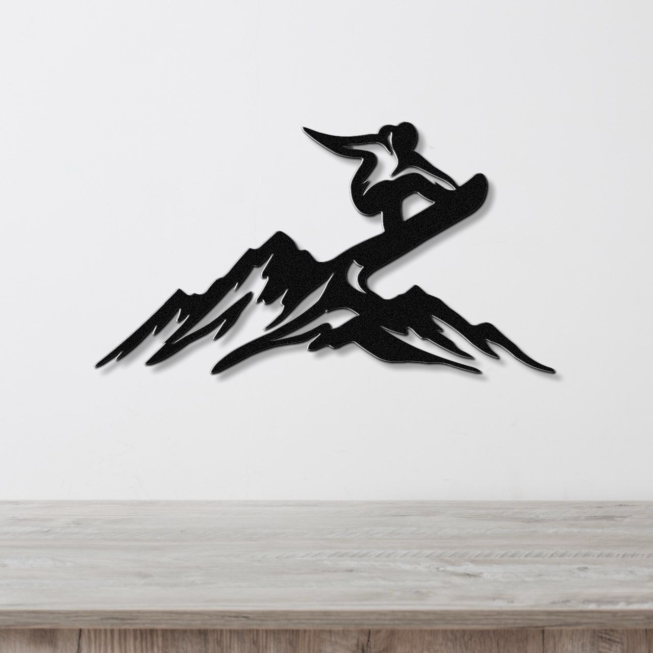 Snowboarder with Mountains Metal Wall Art