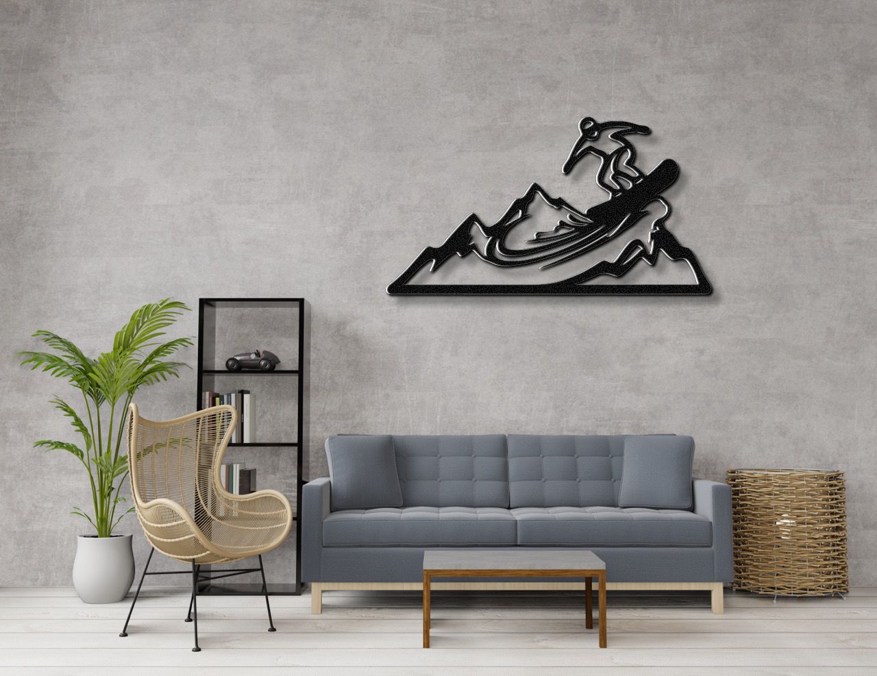 Snowboarder with Mountains Metal Wall Art