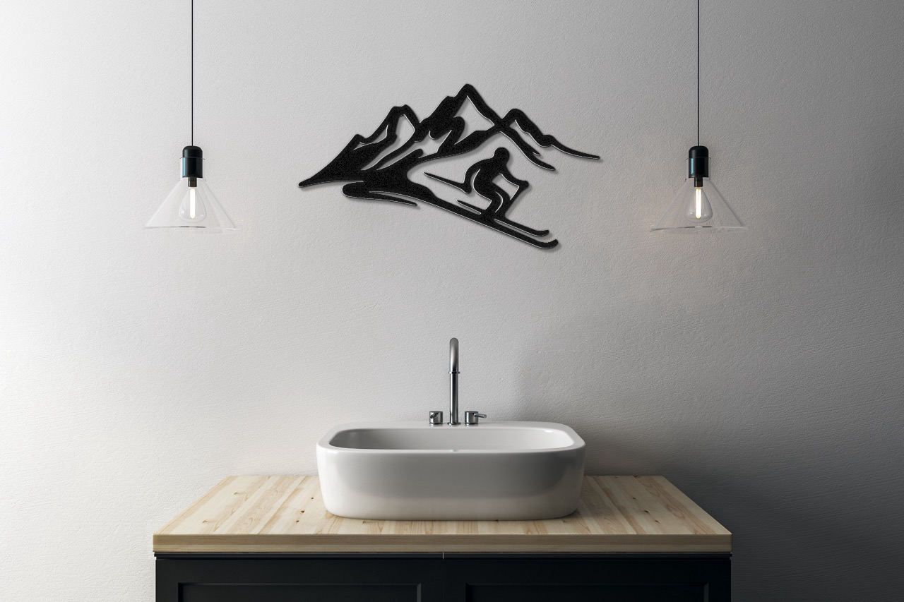 Skier and Mountain Metal Wall Art