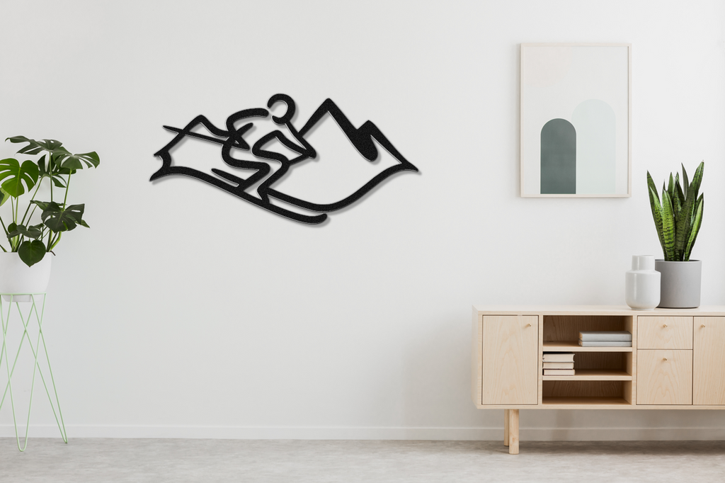 Skier and Mountain Metal Wall Art