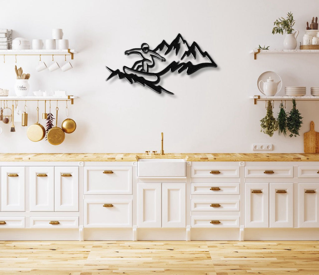 Snowboarder with Mountains Metal Wall Art
