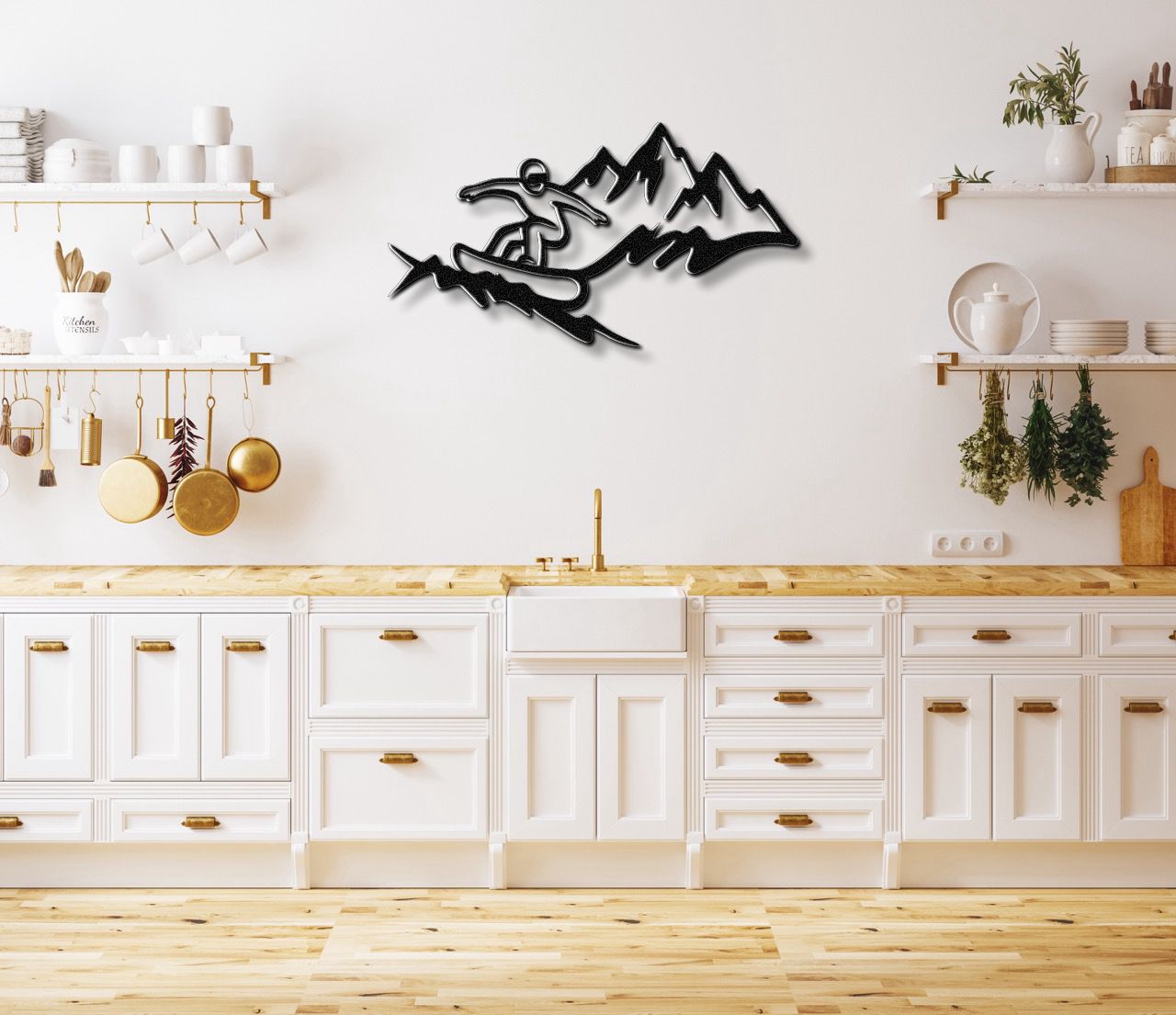 Snowboarder with Mountains Metal Wall Art