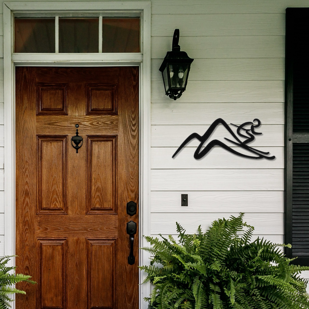 Skier and Mountain Metal Wall Art