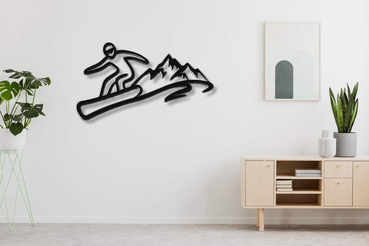 Snowboarder with Mountains Metal Wall Art