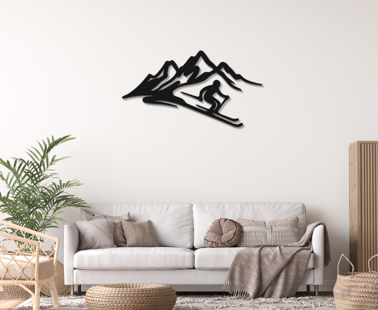 Skier and Mountain Metal Wall Art
