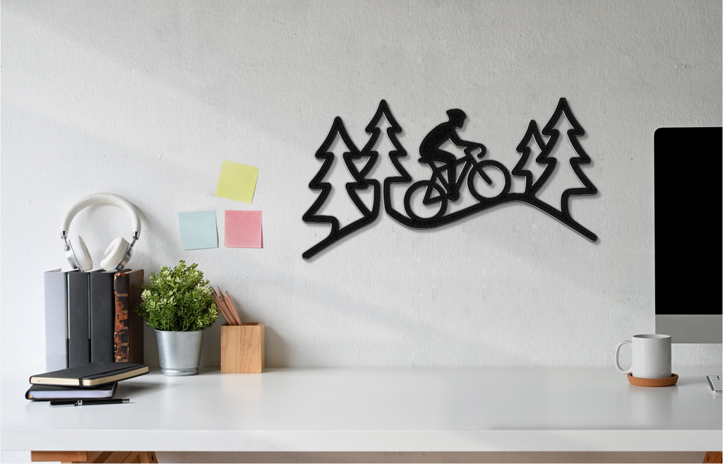 Cycling in the Pines Metal Wall Art