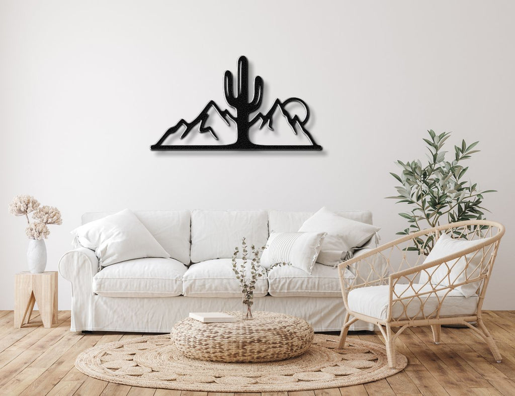 Saguaro Cactus with Mountains Metal Wall Art