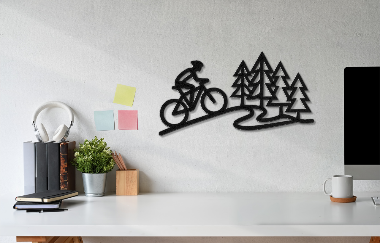 Cycling in the Pines Metal Wall Art