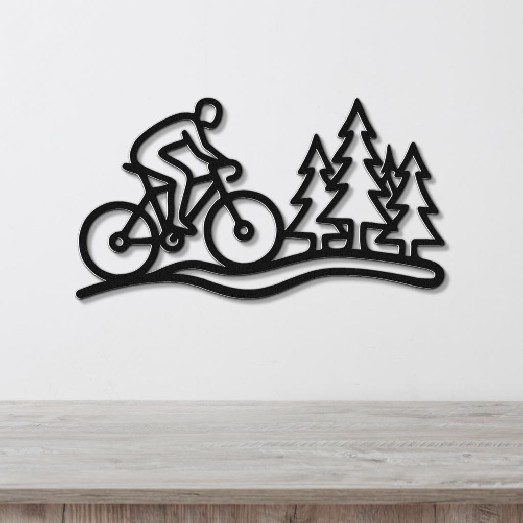 Cycling in the Pines Metal Wall Art