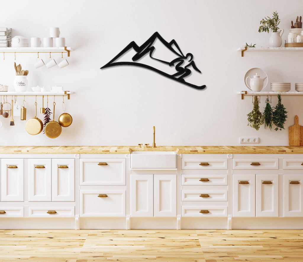 Skier and Mountain Metal Wall Art