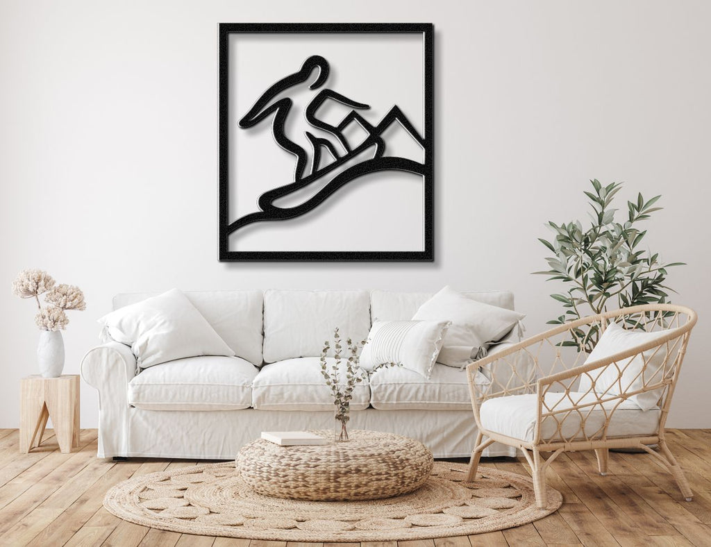 Snowboarder with Mountains Metal Wall Art