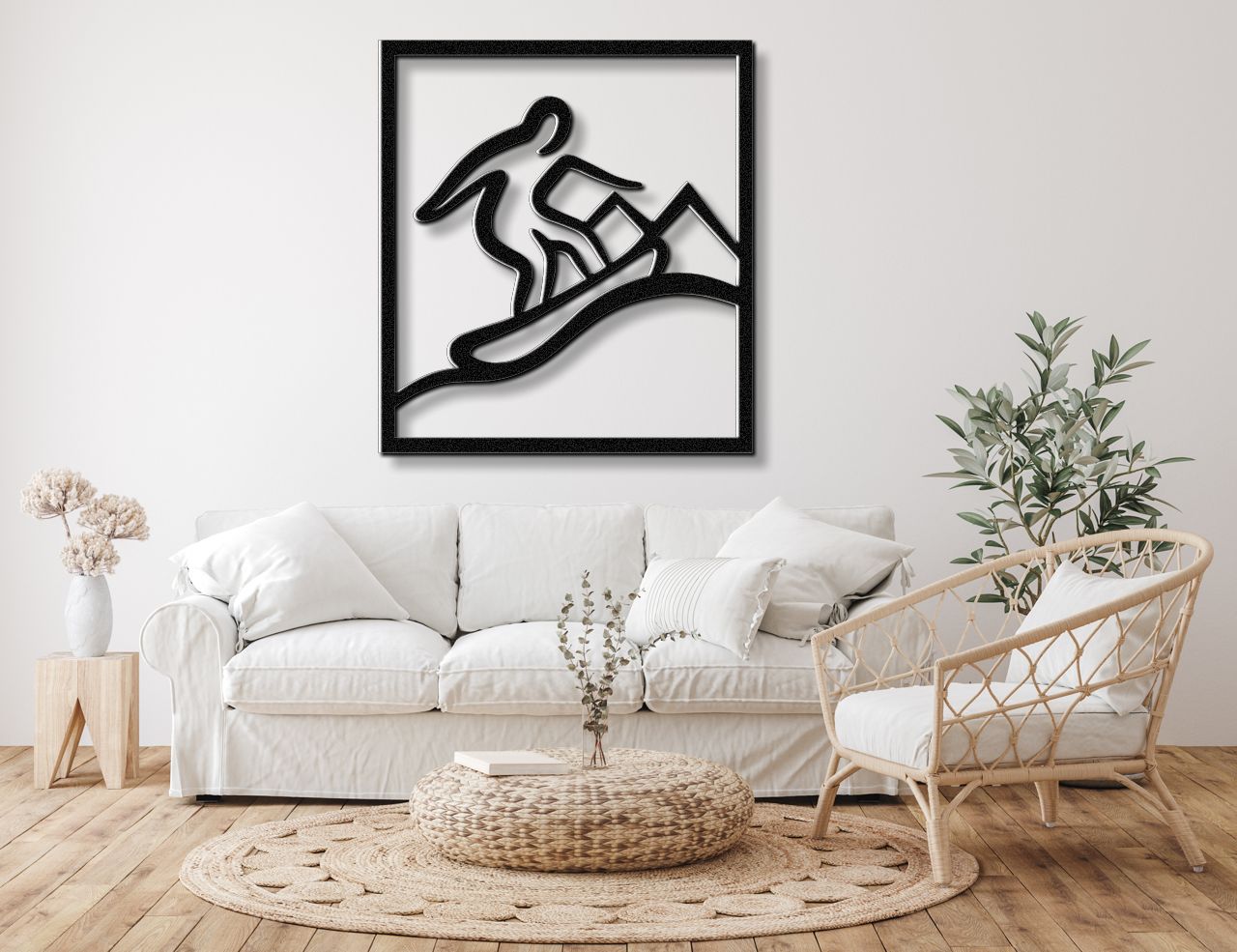 Snowboarder with Mountains Metal Wall Art