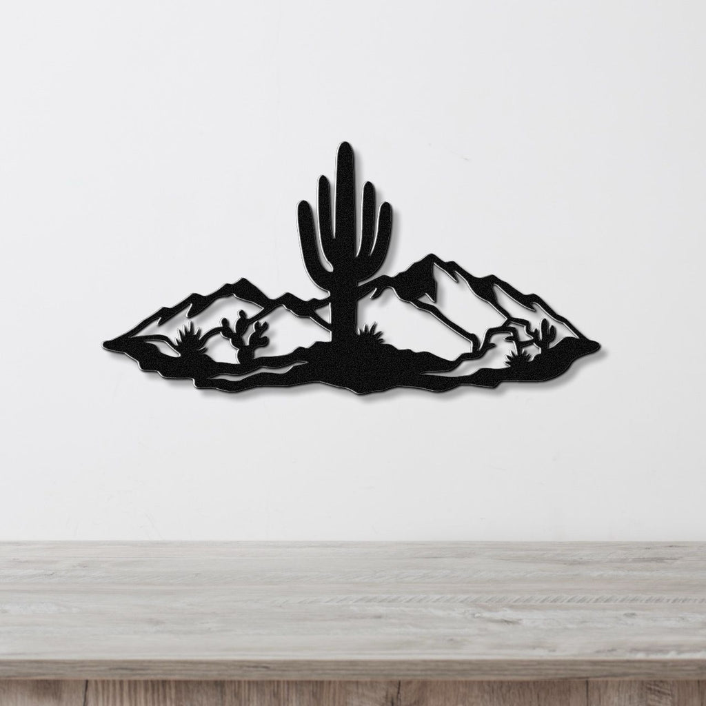 Saguaro Cactus with Mountains Metal Wall Art