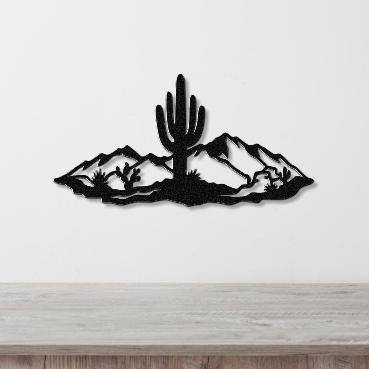 Saguaro Cactus with Mountains Metal Wall Art
