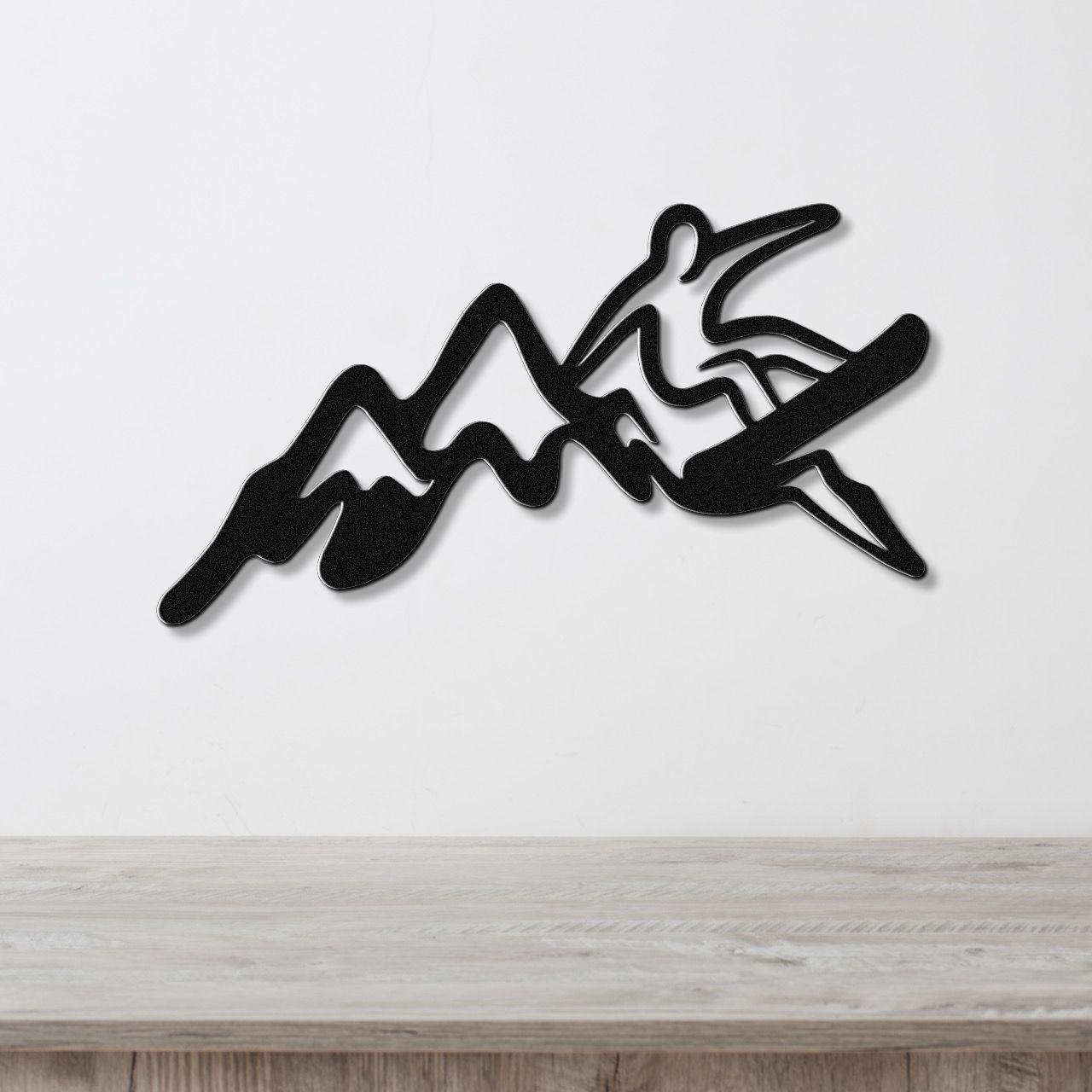 Snowboarder with Mountains Metal Wall Art