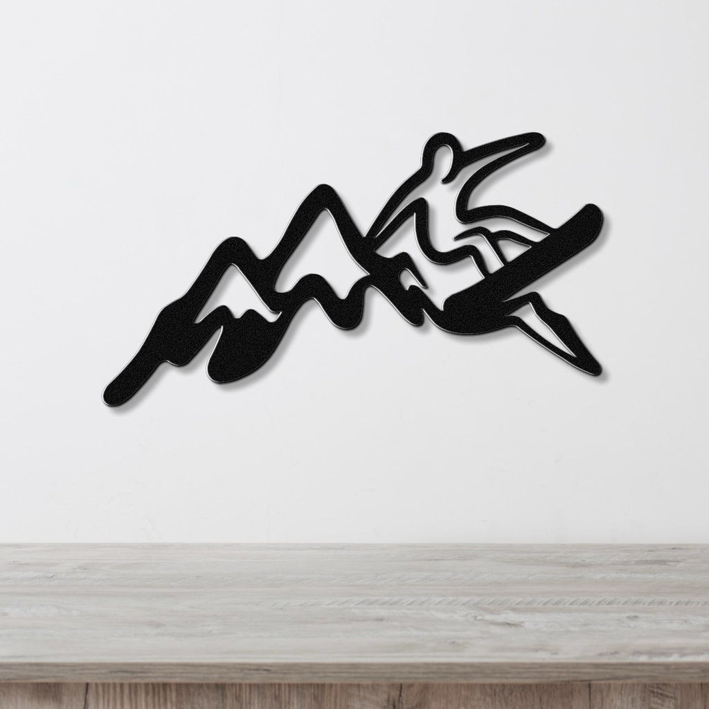 Snowboarder with Mountains Metal Wall Art