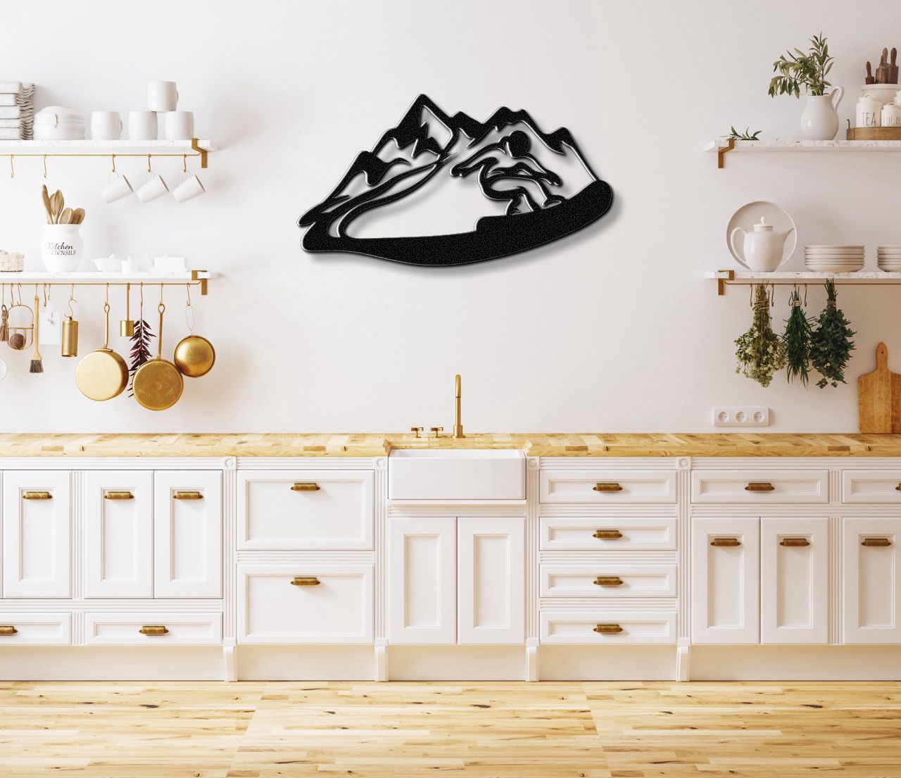 Snowboarder with Mountains Metal Wall Art